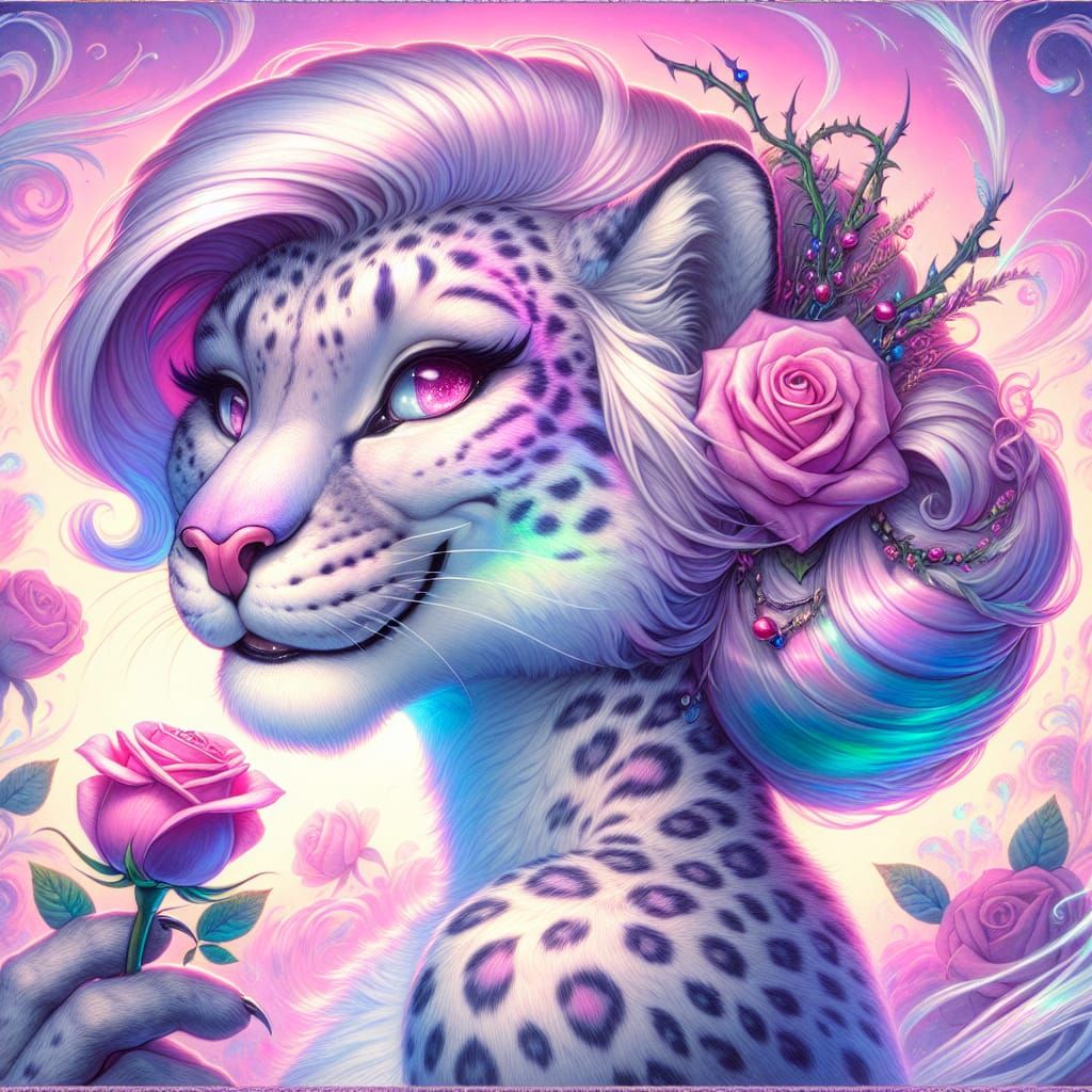 Rococo Fantasy Portrait of Leopard with Aurora Fur