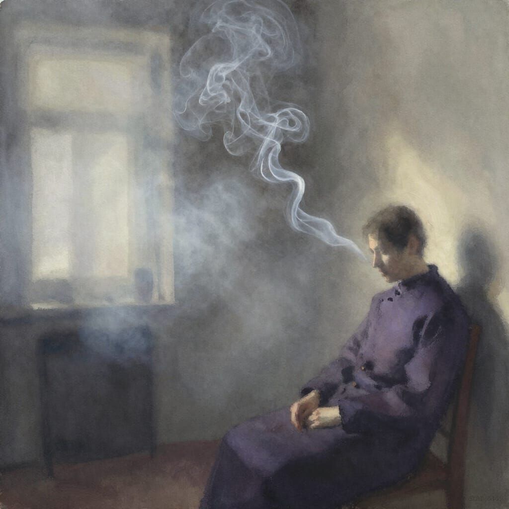 Hazy Room with Smoke and Zhdun in Watercolor Style