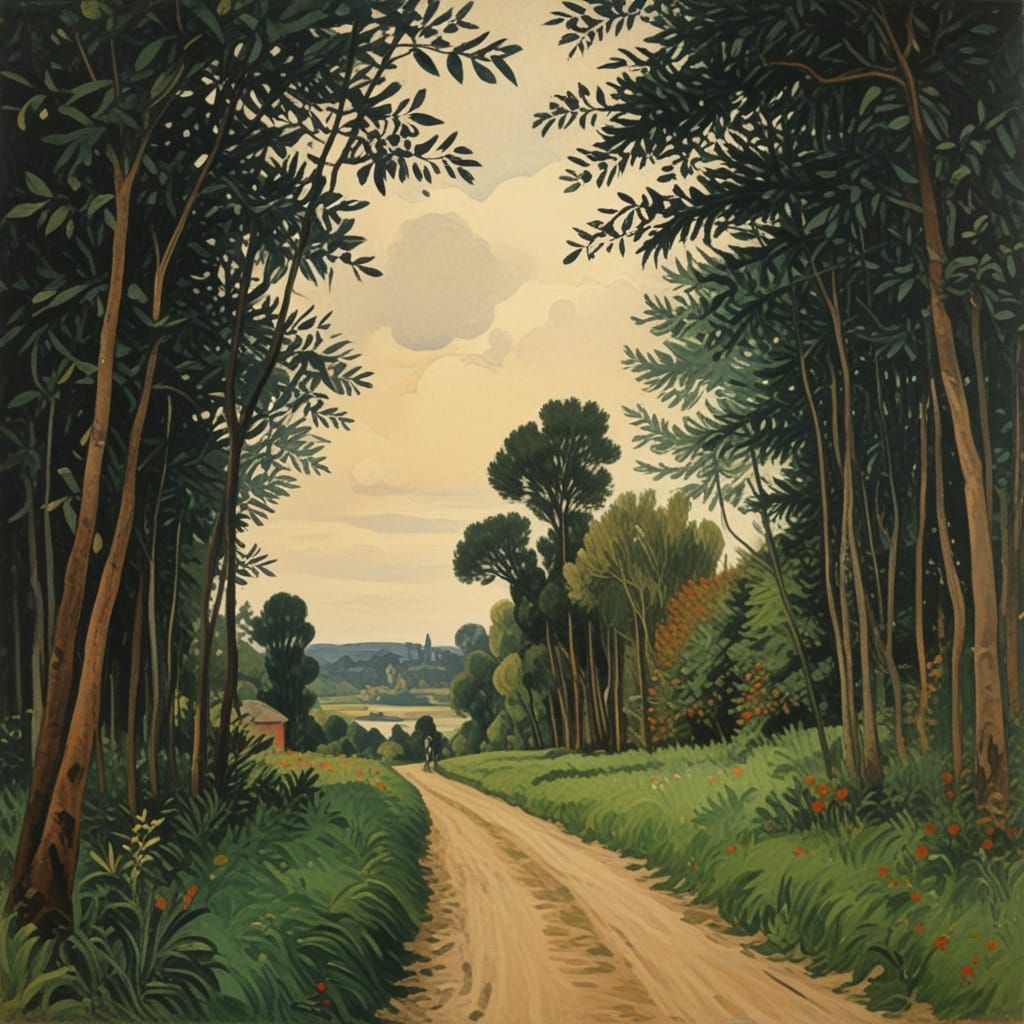 Impressionist European Landscape in Engraving Style