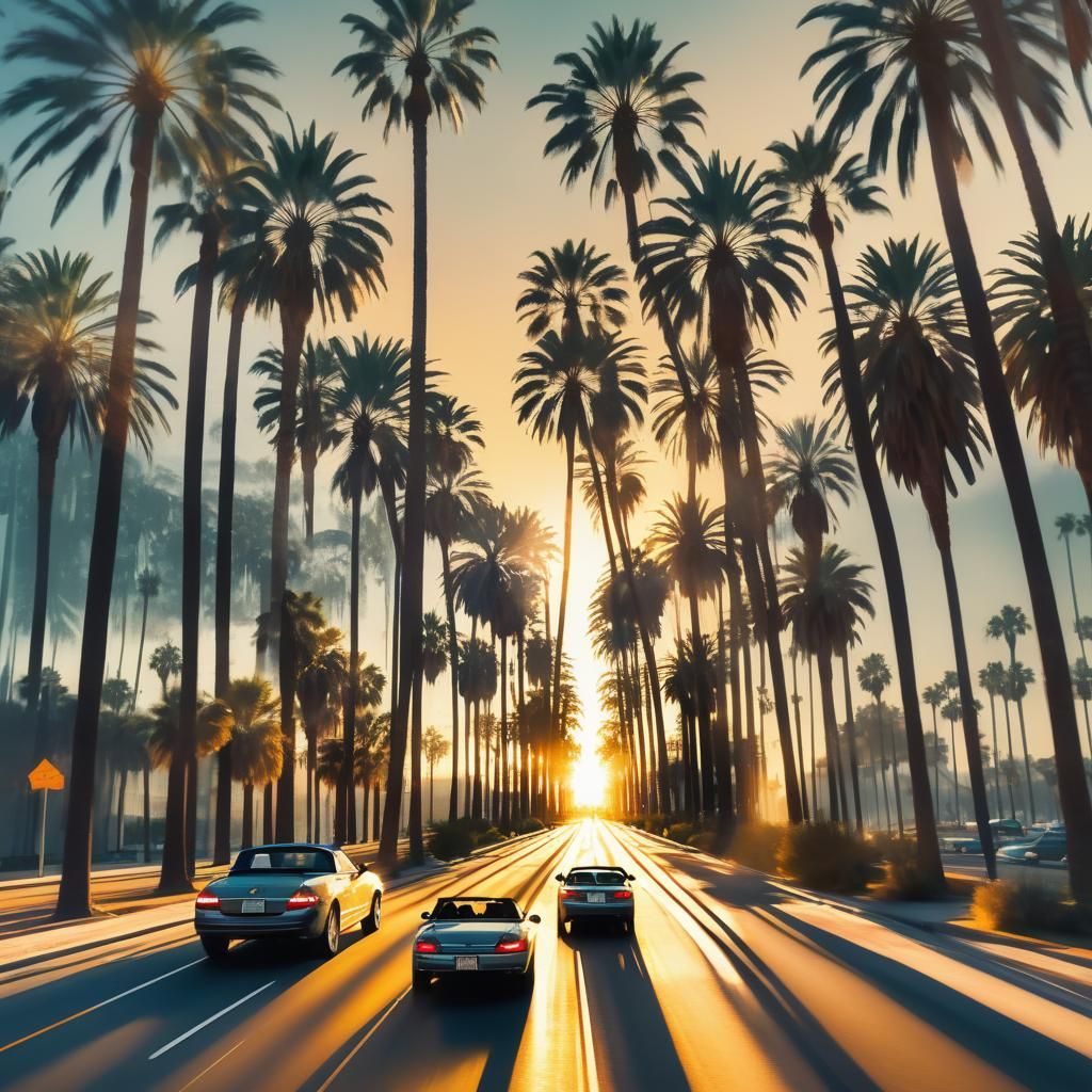 Dreamy Sunset Over Los Angeles in Double Exposure