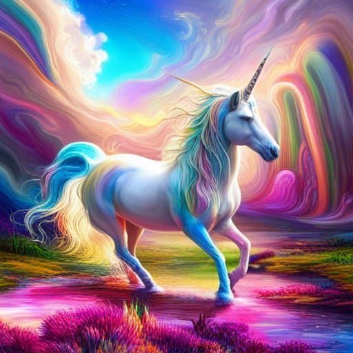 Chromatic Unicorn with Glitter and Ink Drips