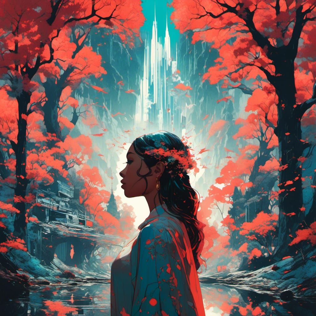 Candlelit Forest Street Art in Futuristic Style