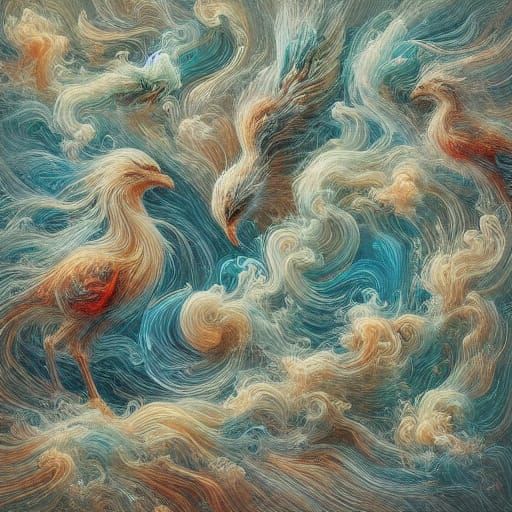 Whimsical Illustration of Chick and Kitten at Play