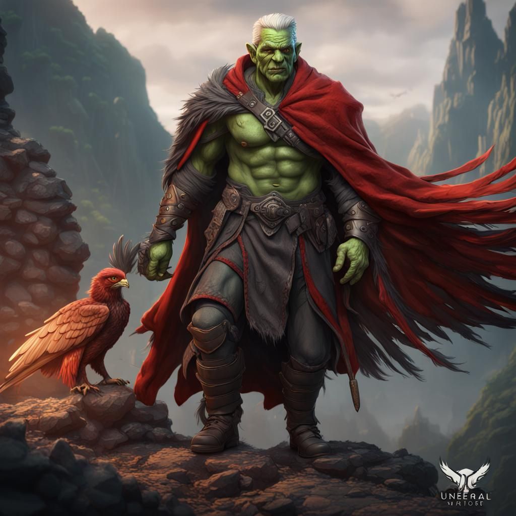Orc Ranger Warrior with Hawk, Fantasy Art
