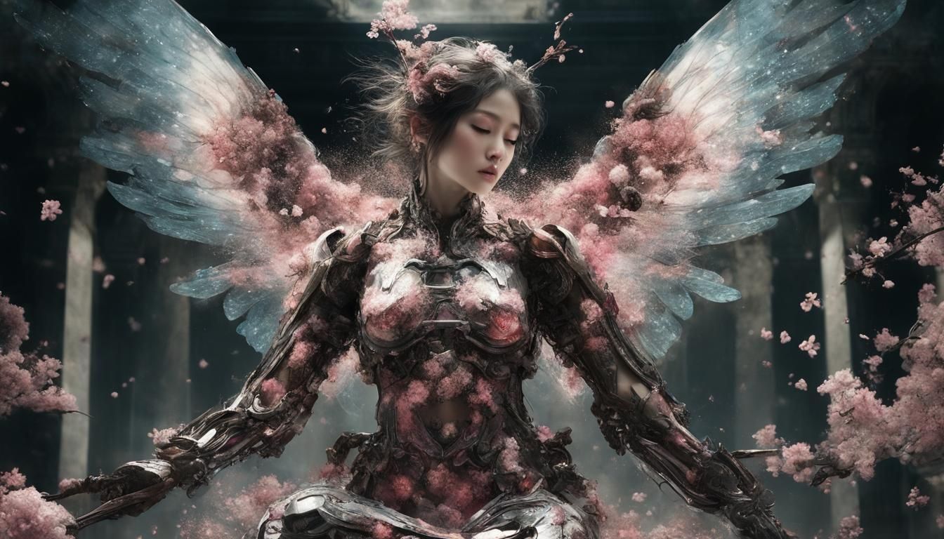 Nebula Seppuku Angel in Cyberpunk Ruins