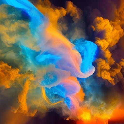 Dramatic Smoky Skies with Vibrant Hues and Golden Light