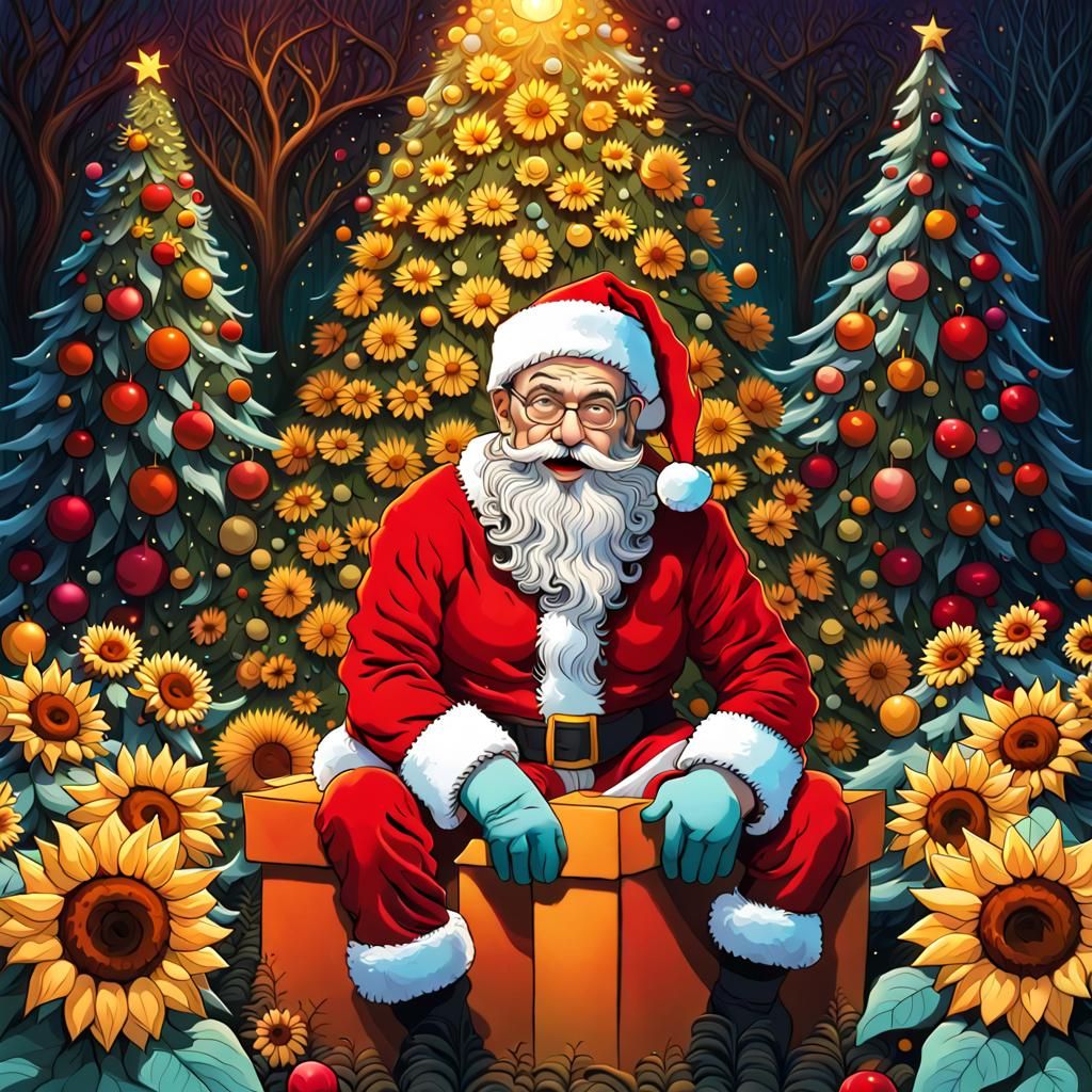 Festive sunflower Christmas with Santa