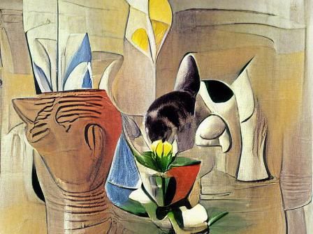 Cat and Flower in Vase: Picasso Style