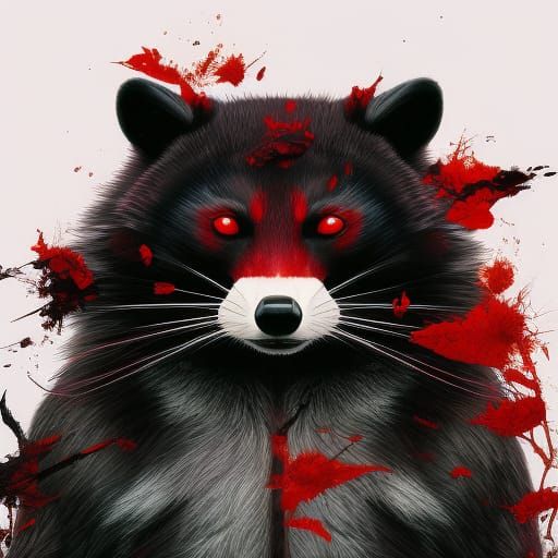 Horror Anime Raccoon in Red and Black