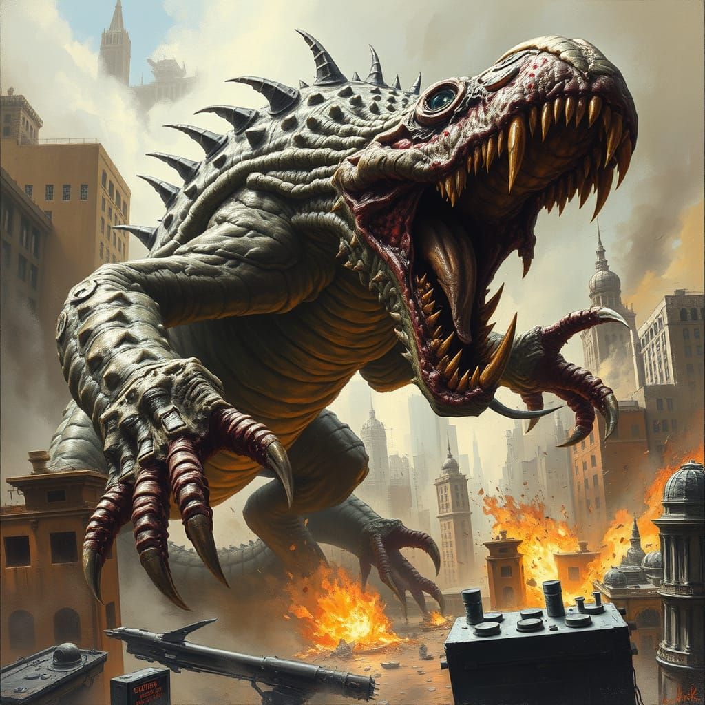 Colossal Biomechanical Horror Wrecks City in Frenzied Rampag...