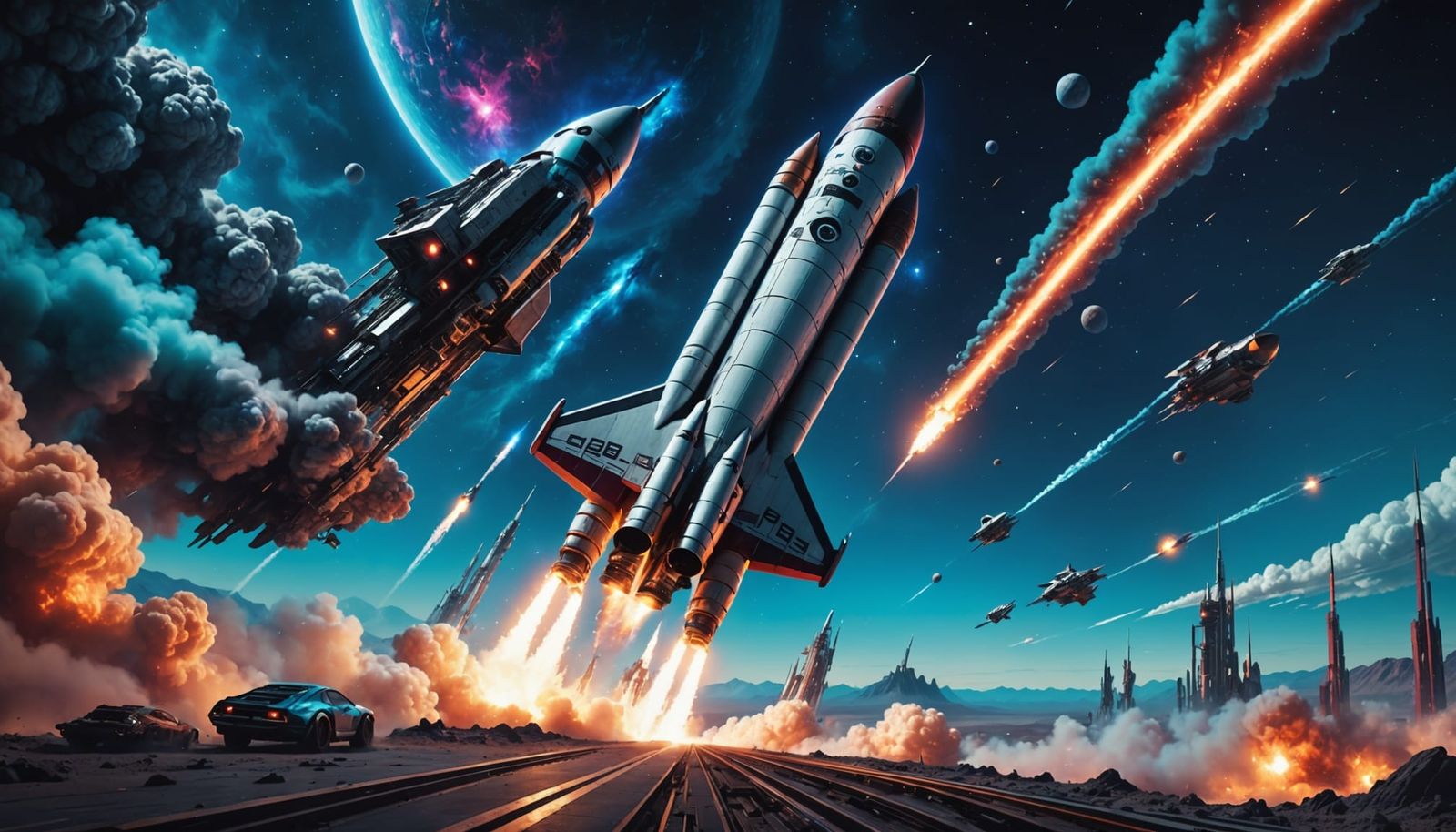 Rocket Launch at Twilight: Sci-Fi Concept Art