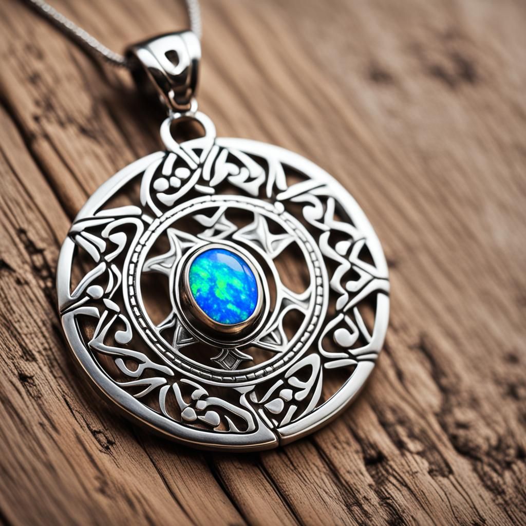 Elegant Silver Pendant with Opal and Tribal Design