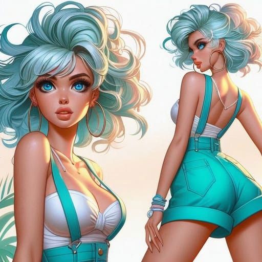 Vibrant Tropical Pin-Up Girl in Summer Finery