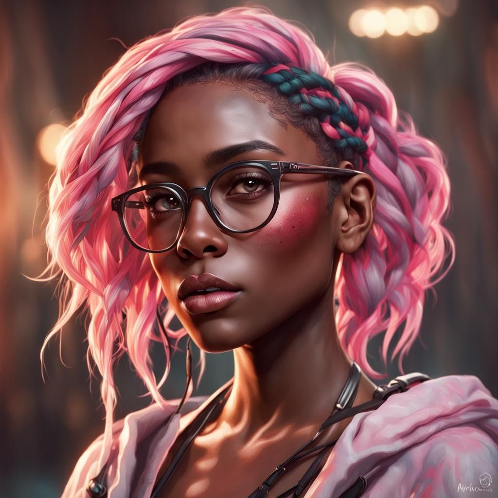 Detailed Portrait of Girl with Pink Braids