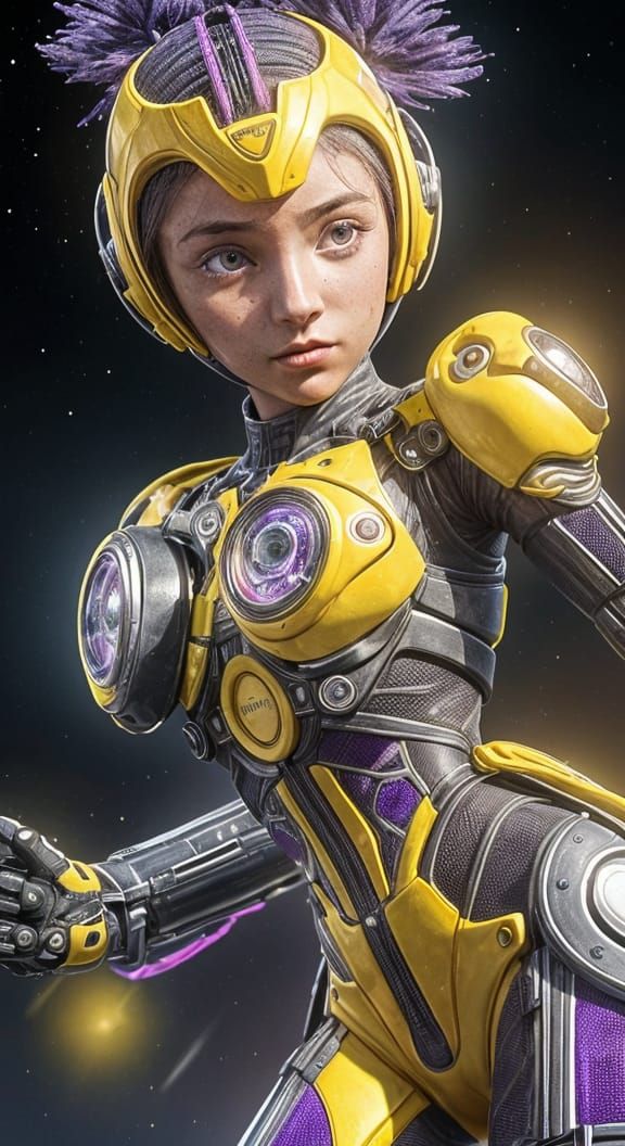 Girl with Mechanical Parts in Spacecore Pointillism