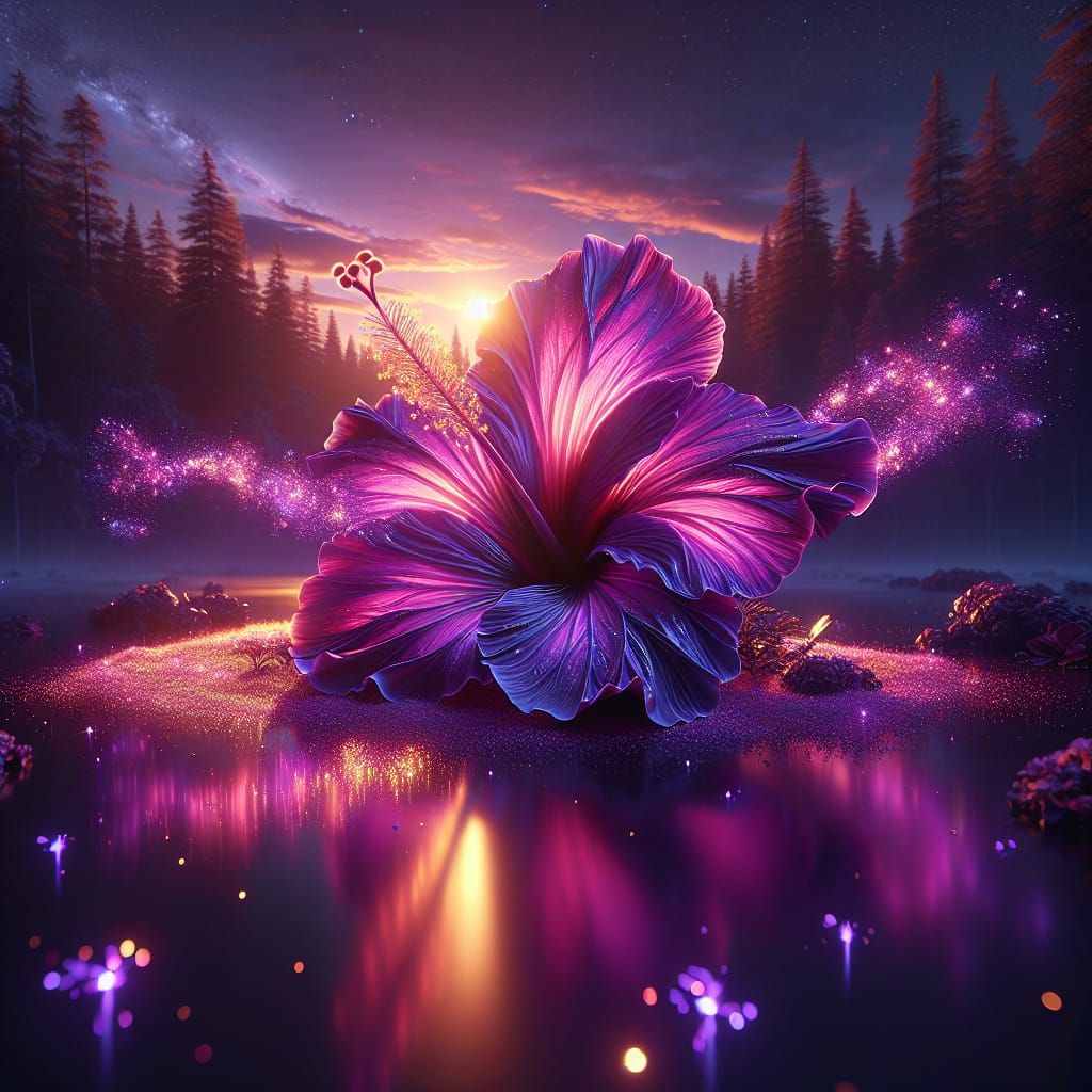 Mystical Hibiscus in Purple Twilight