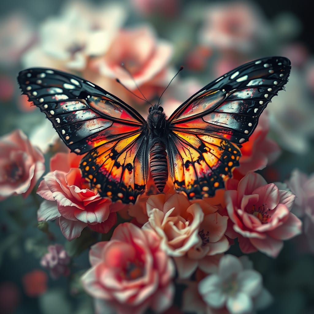 Futuristic Butterfly with Delicate Watercolor Textures