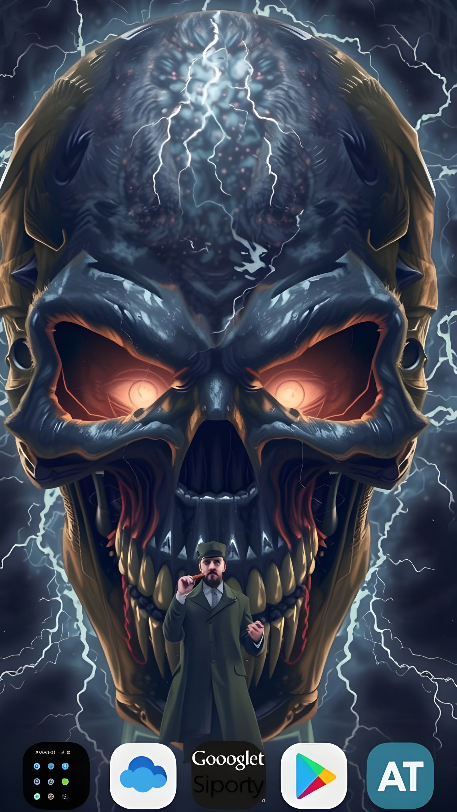 Sinister Figure with Cigar in Lightning Storm