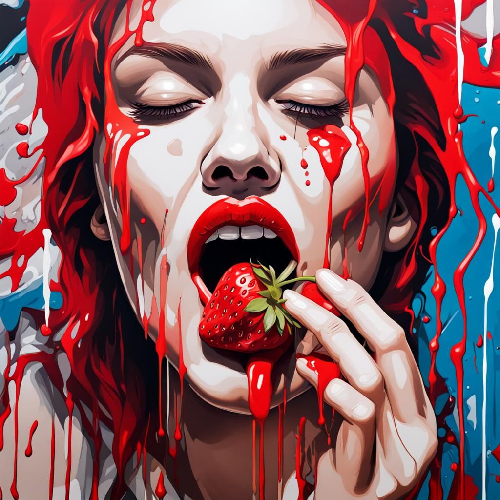 Woman with Strawberry in Graffiti Art Style
