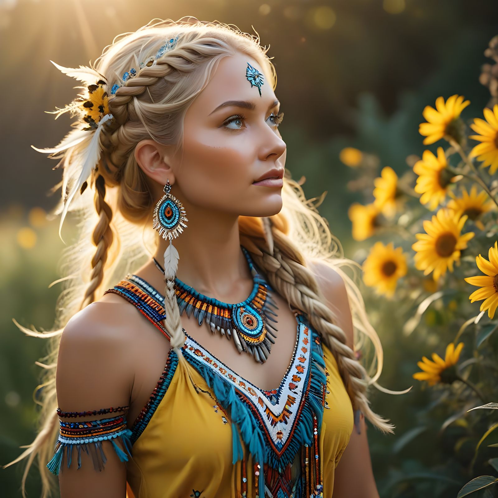 Native American Goddess with Blonde Companion in Vibrant Reg...