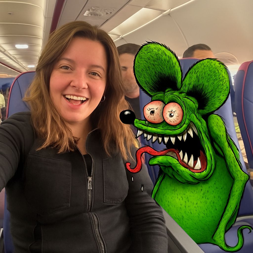 Rat Fink Cartoon Monster on Airplane