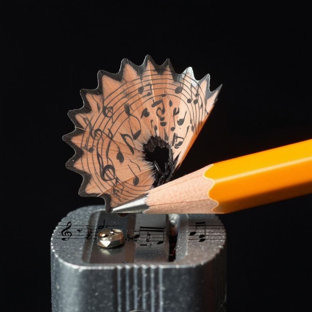 Musical Notes Adorn Pencil Shaving in Dark Ink