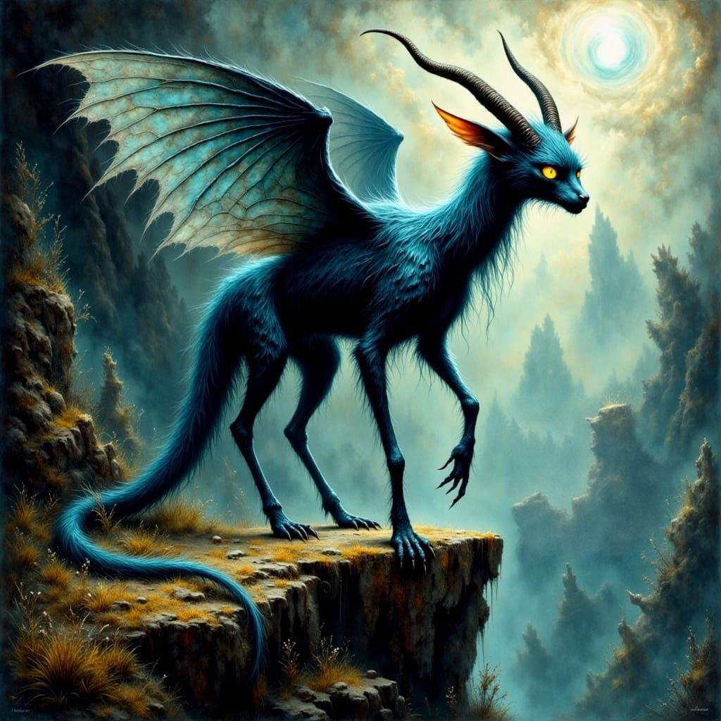 Whimsical Abyssal Creature in Blue and Black