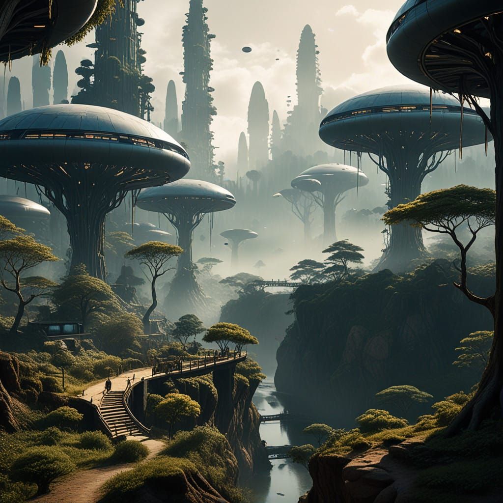 Surreal Futuristic Cityscape with Organic Foundations