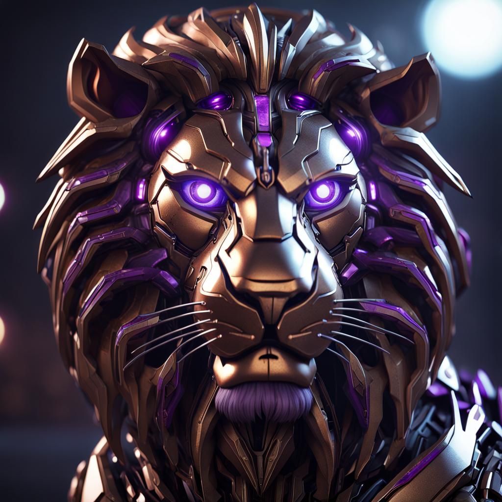 Futuristic Lion with Glowing Eyes in Sci-Fi Style