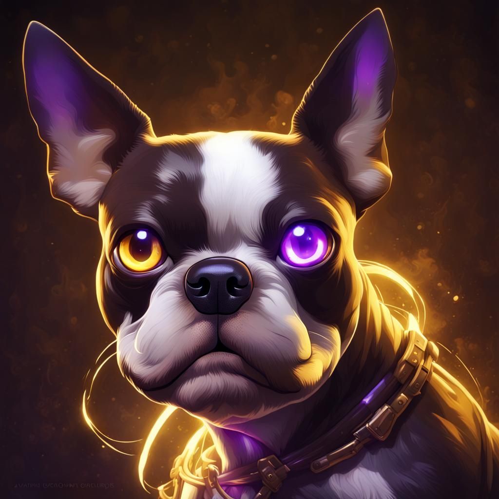 Evil Boston Terrier with Glowing Eyes