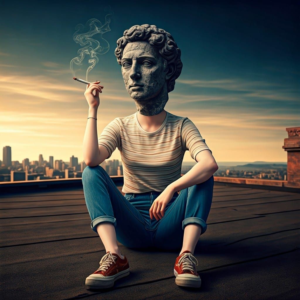 Surreal Surrealist Actress Replaces Head with Sculpture