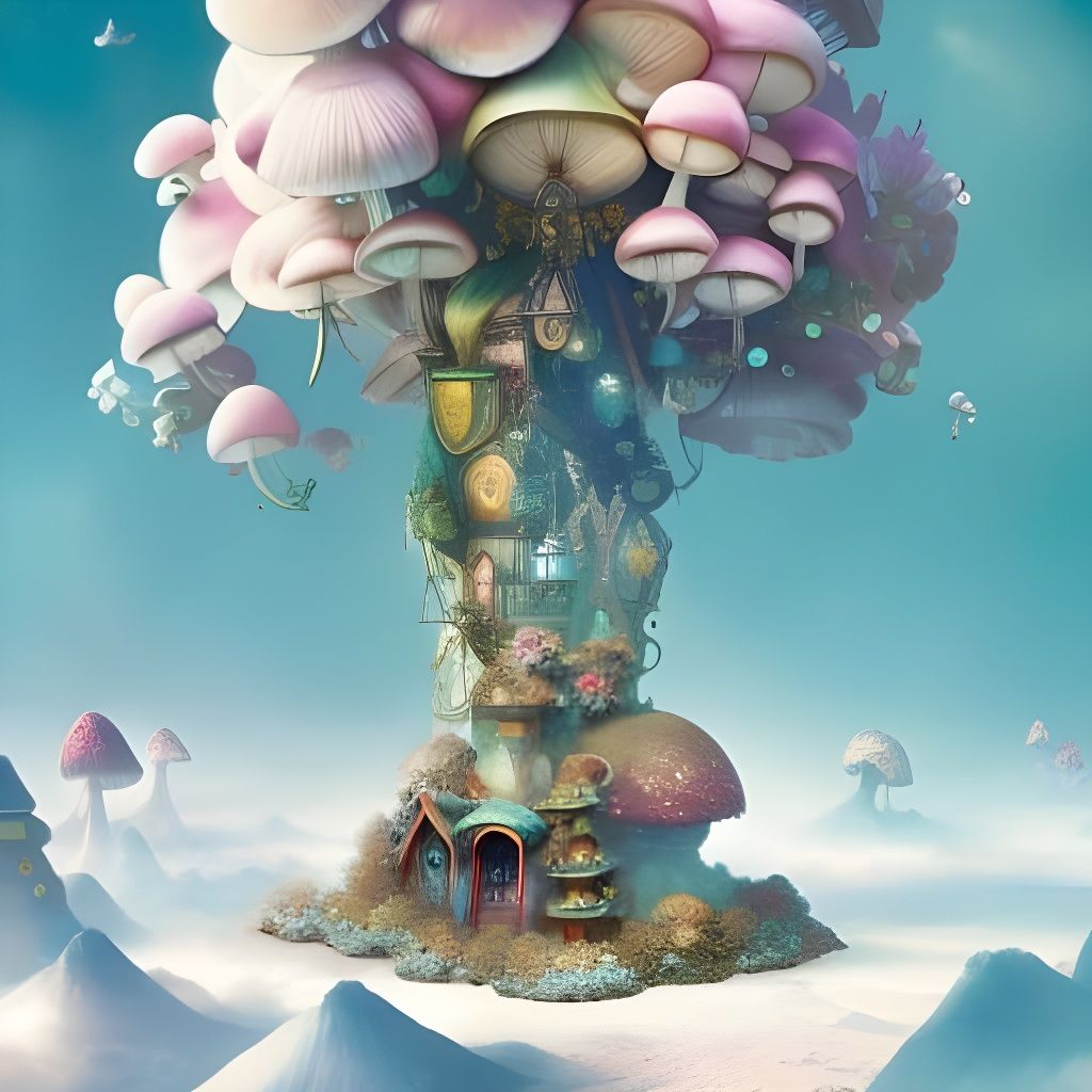 Snowy Magical Mushroom Hotel in Fantasy World