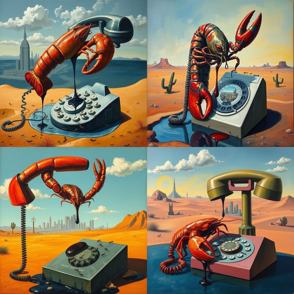 Surreal Desert: Lobster Telephone in Oil