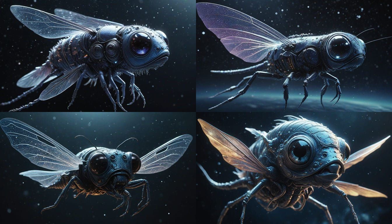 Cosmic Insect-Fish Creature in Starry Stardust Ocean