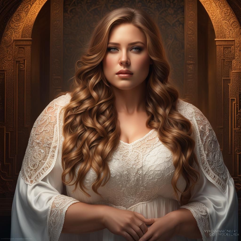 Voluptuous Woman Portrait in Hyperdetailed Matte Photography