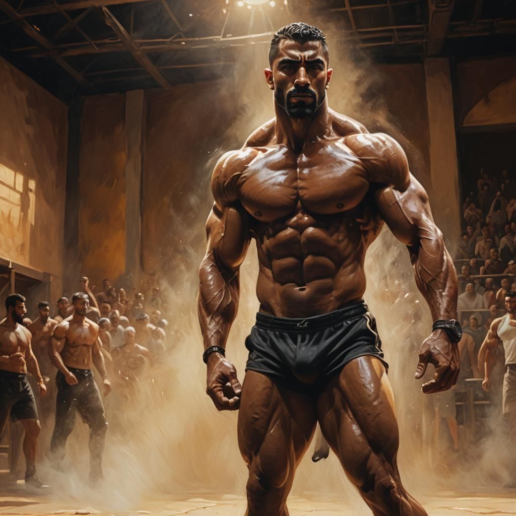 Powerful Arab Bodybuilder in Dramatic Arena