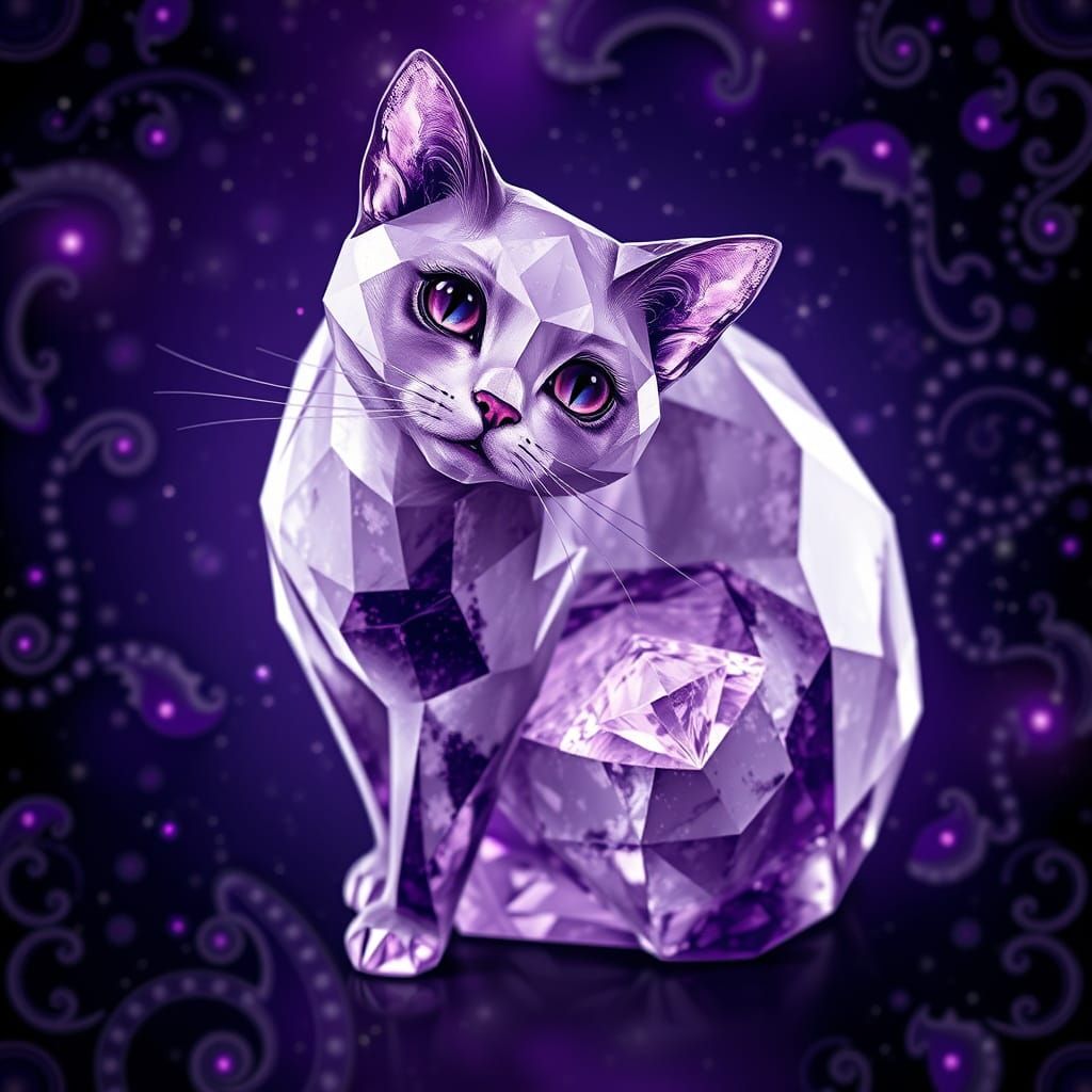 Geometric Amethyst Cat in Vibrant Galaxy