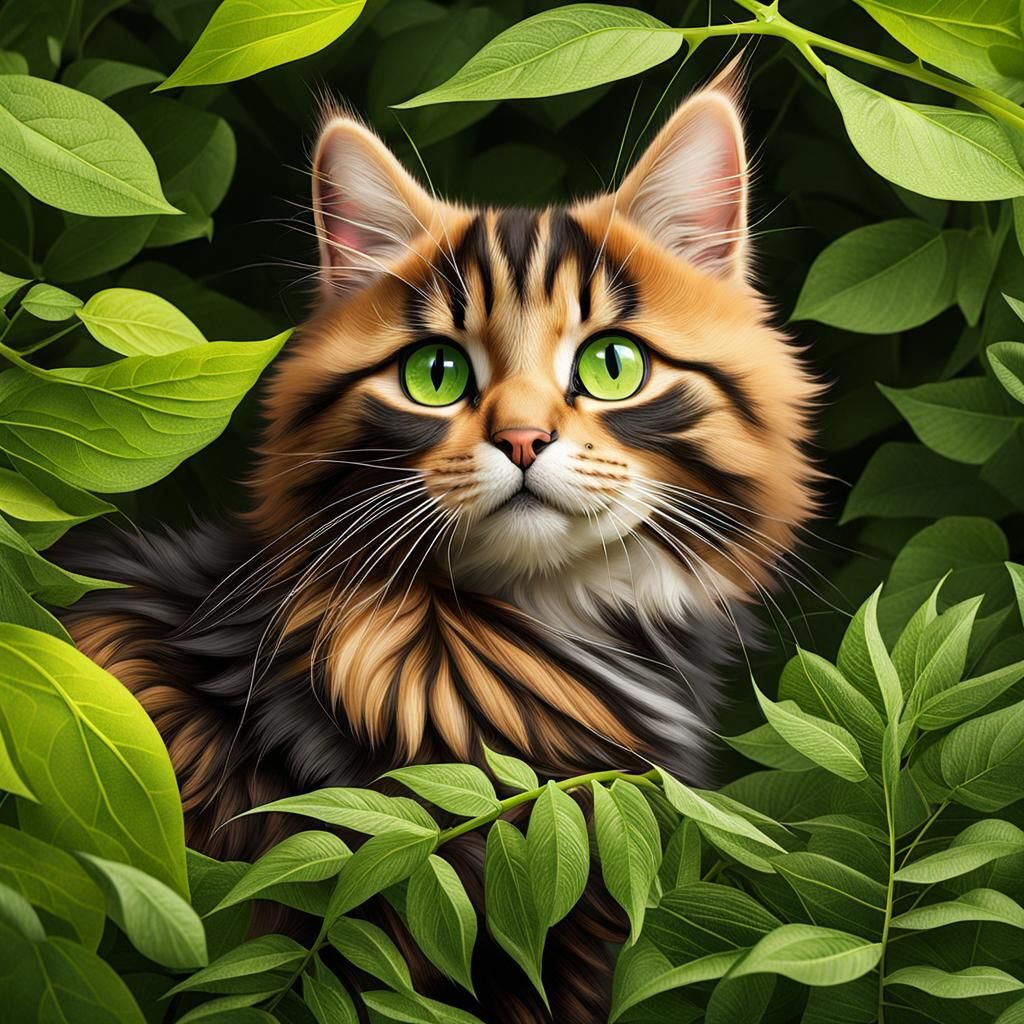 Green-Eyed Kitten in Autumnal Foliage