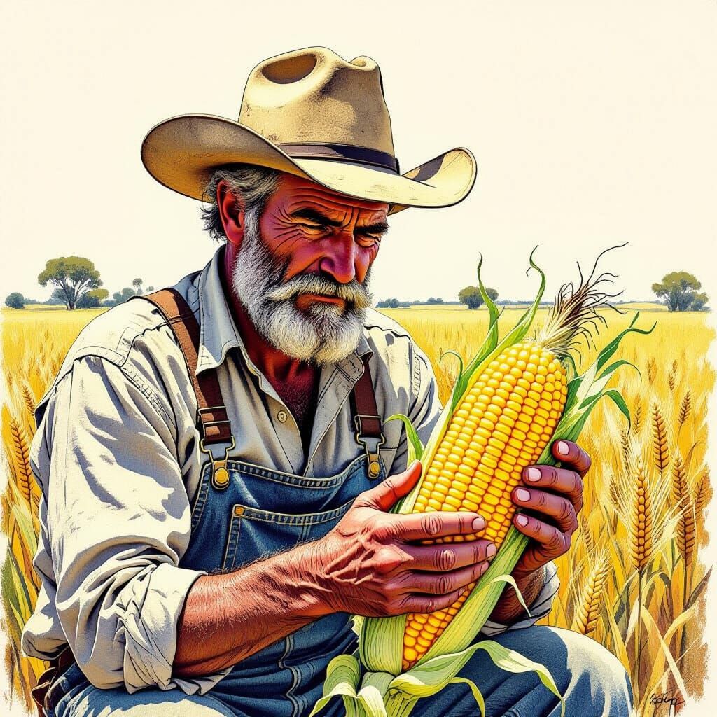 Farmer's Awe: Genetically Modified Corn in Outback, Caricatu...