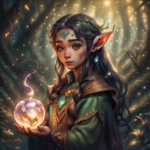 Adorable Water Elf Mixing Spells in Creek