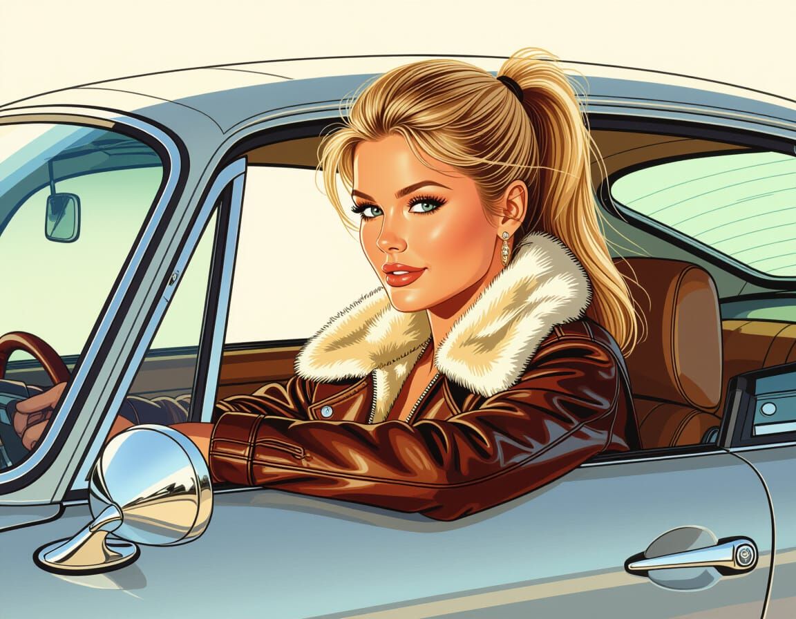 Blonde in Porsche, Milo Manara-style Comic Illustration