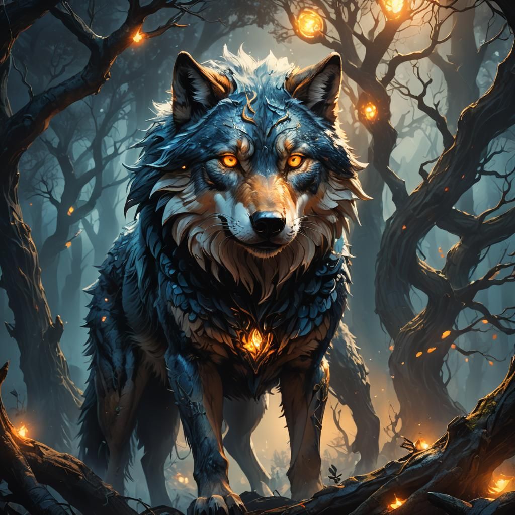 Mystical Wolf Concept Art in High-Fantasy Style