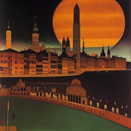 Moonlit Aurora Over Slumbering Northern City