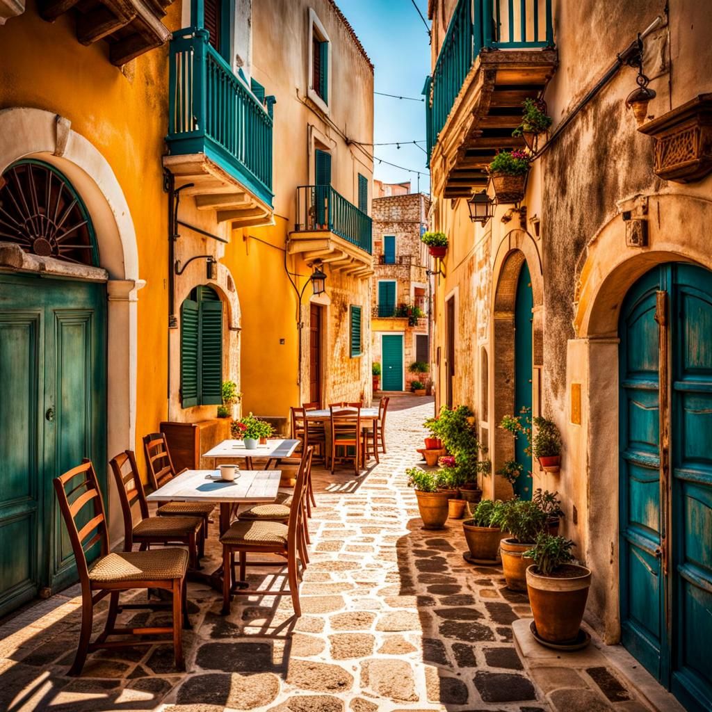 Dreamy Photorealistic Chania Old Port Town Street View