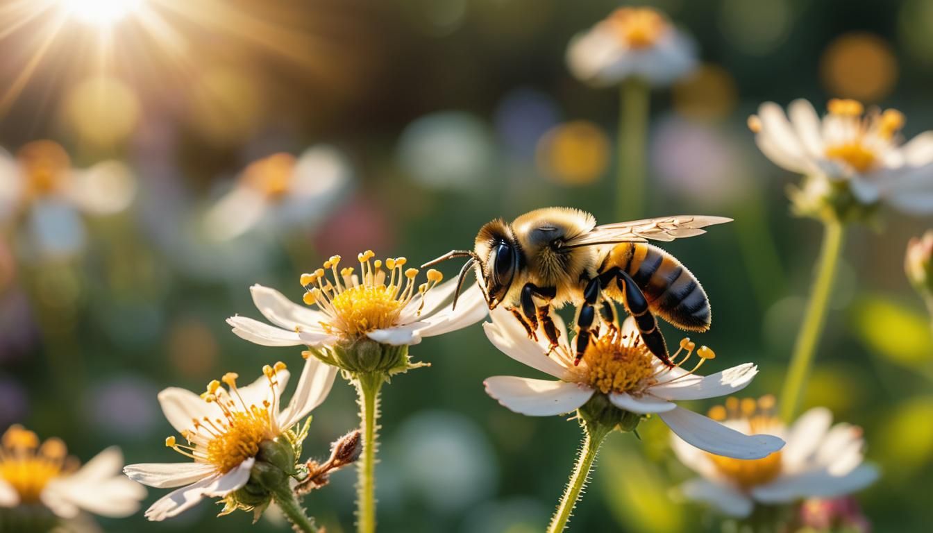 Bee Collecting Nectar in Golden Hour Light