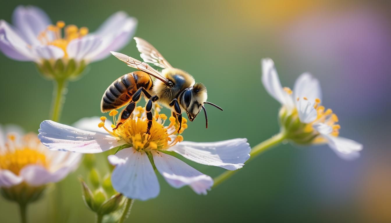 Bee Collecting Nectar: Macro Still Life Photography
