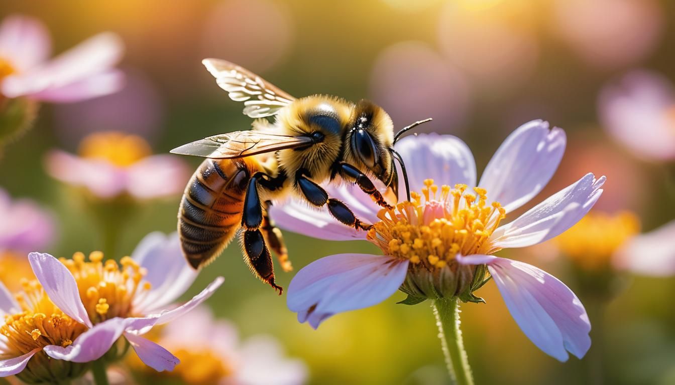 Macro Photograph of Bee Collecting Nectar
