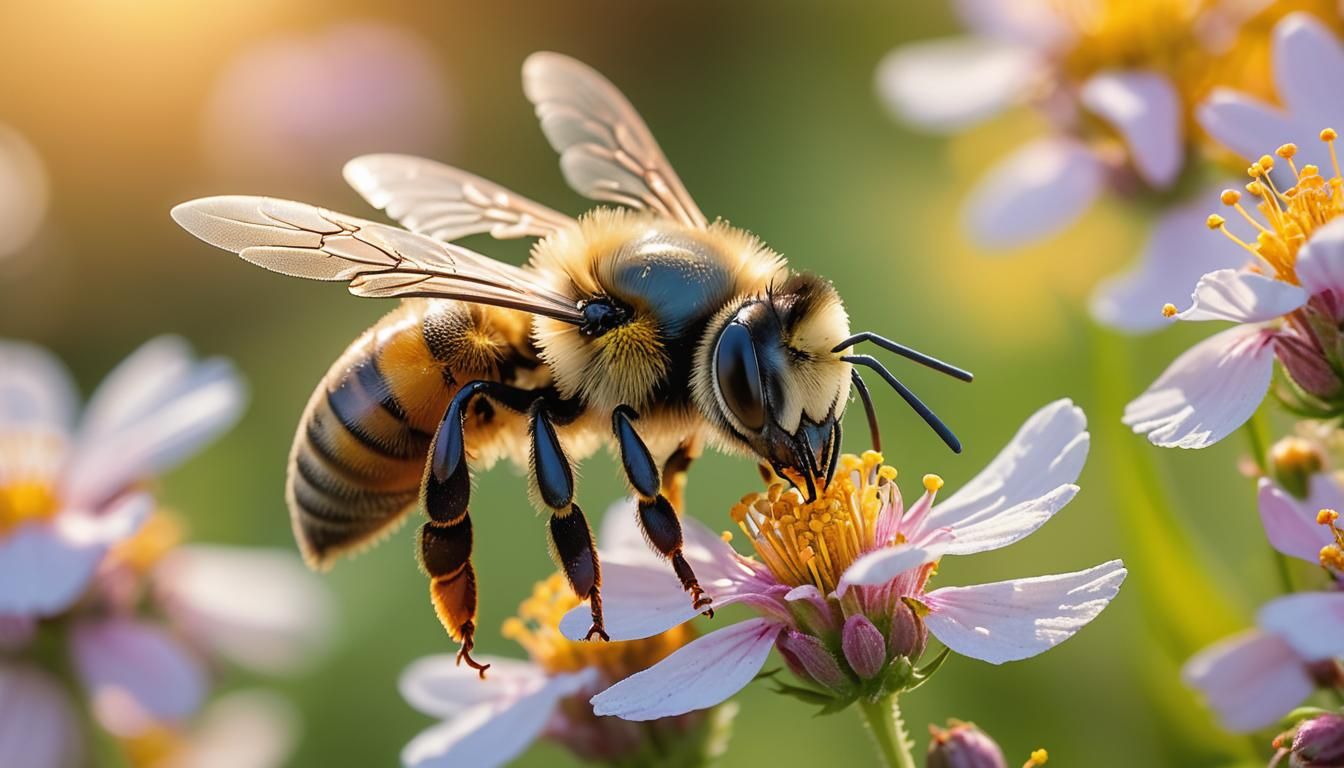Bee Collecting Nectar: Realistic Macro Photography