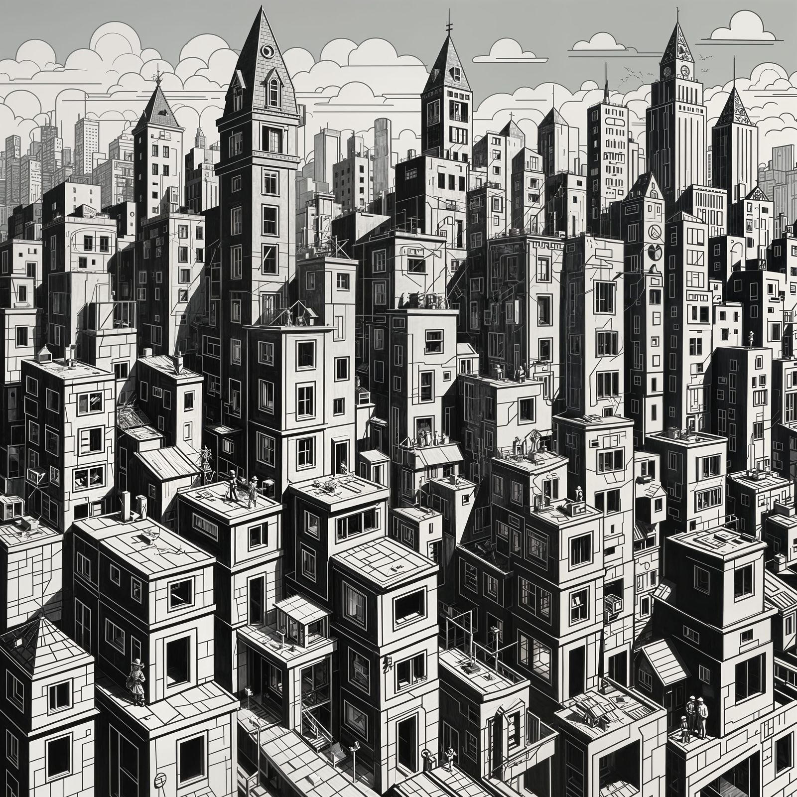Doodle City in Cubist Art Deco Style