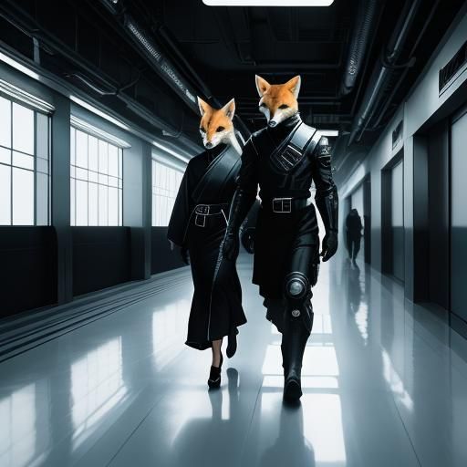 Fox in Kimono on Spaceship, Photorealistic Concept Art